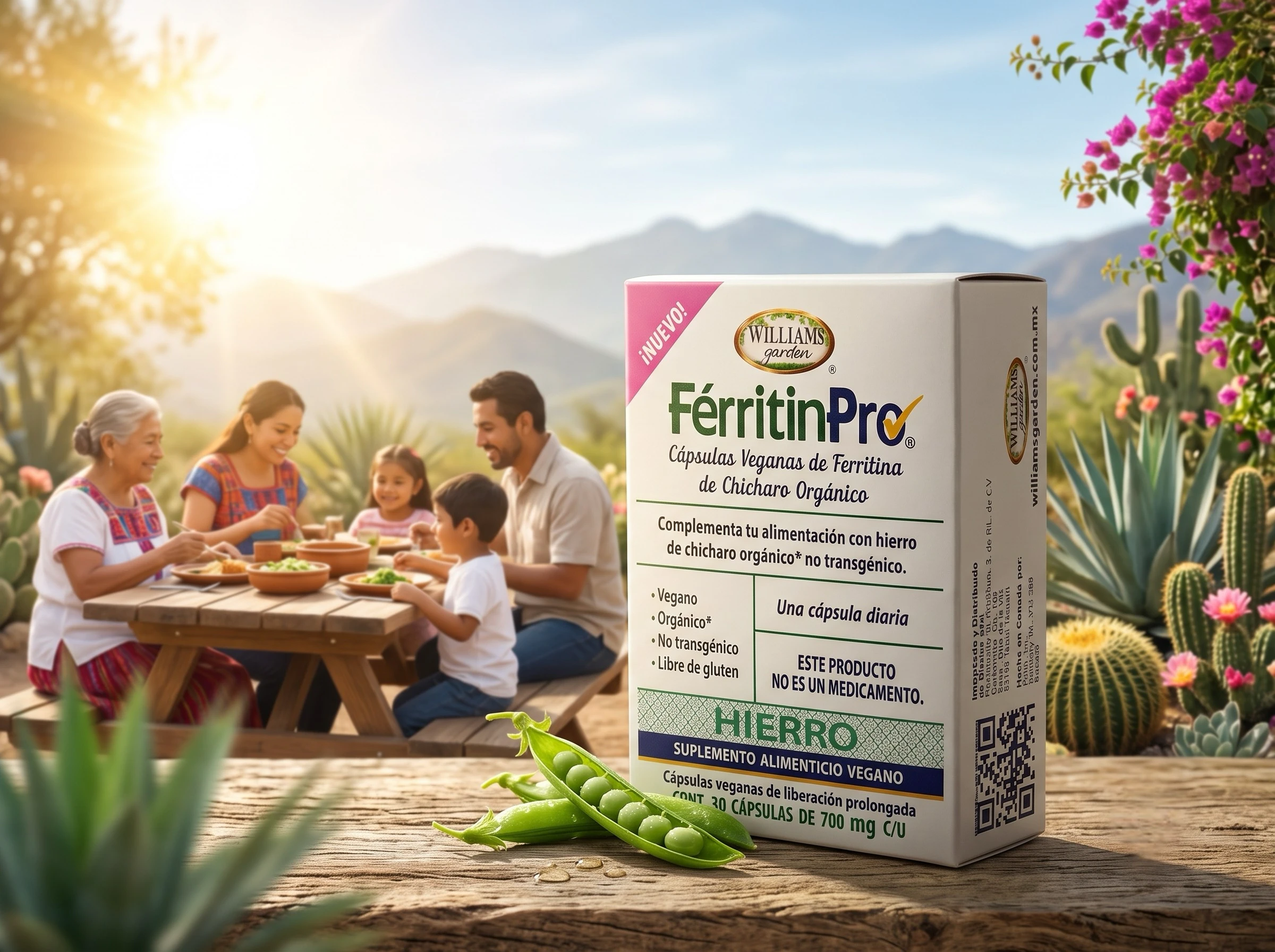 "Caja de FérritinPro con blisters de cápsulas de hierro vegetal"